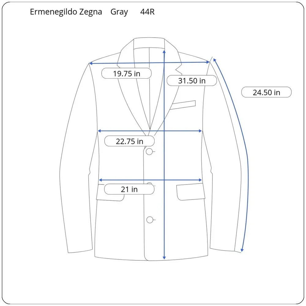Ermenegildo‎ Zegna 15 Microns Men's 44R Charcoal Gray Blue Stripe Lined Blazer
